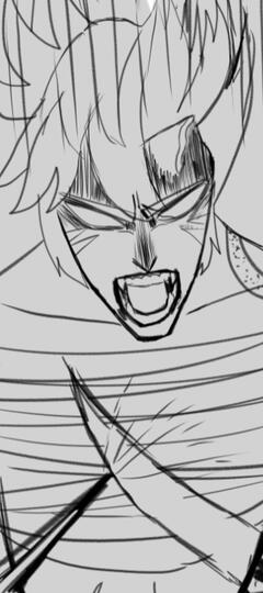 Person blocks blade with dagger, angered.